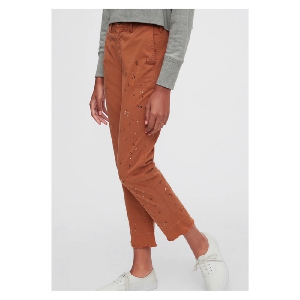 Gap Straight Khaki High Rise Orange Plaint Platter Pants 4